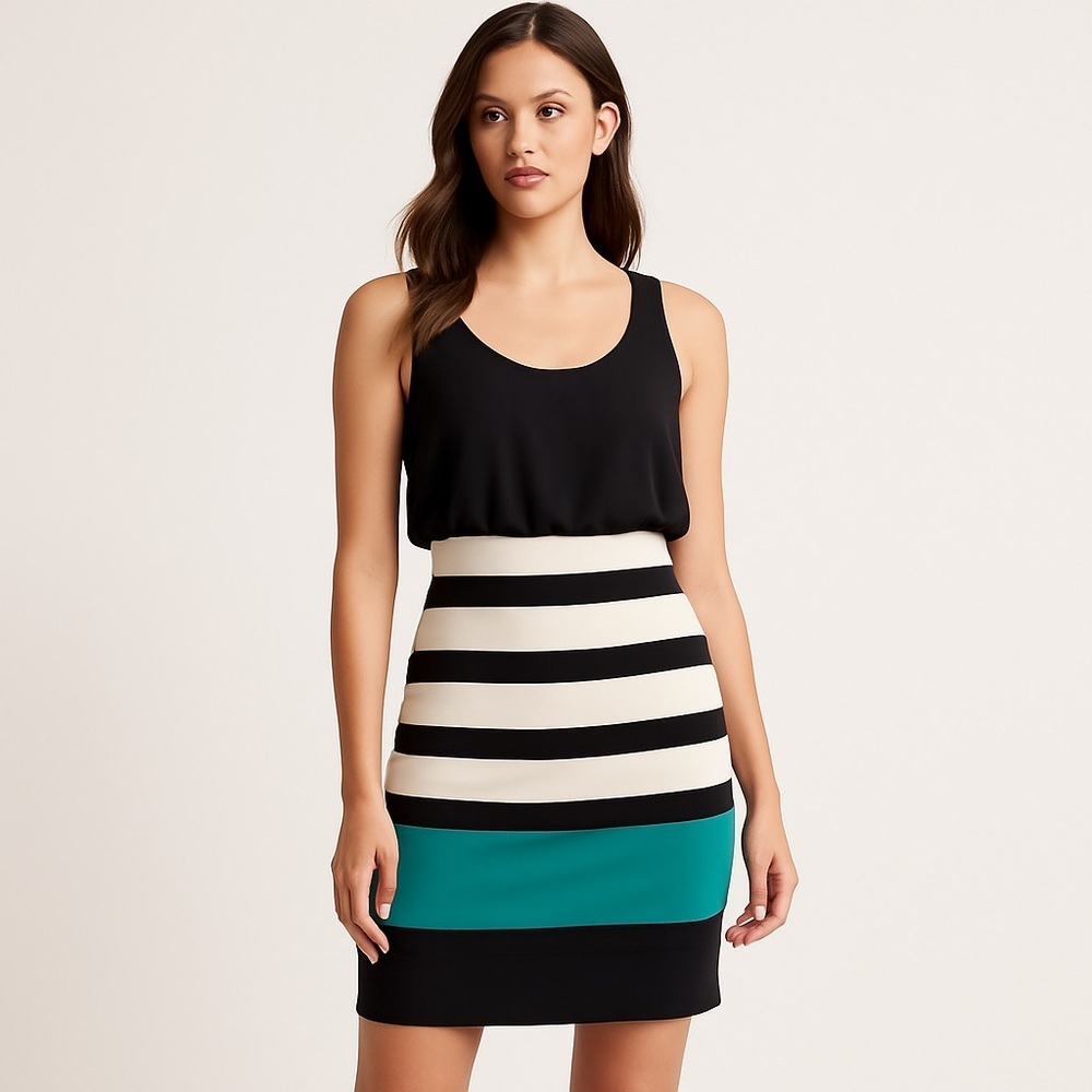 Express Black Chiffon Top Colorblock Stripe Bodycon Dress XS